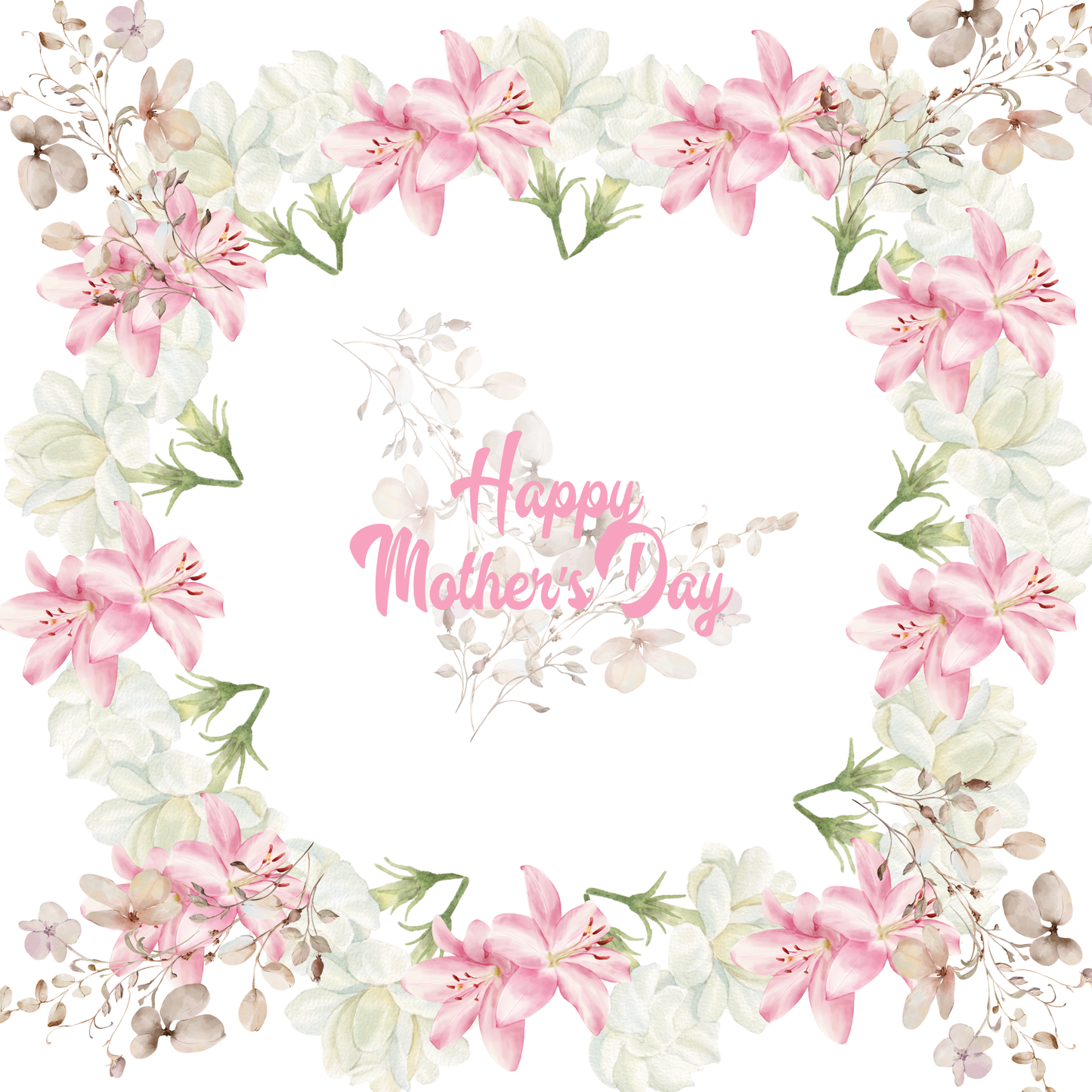 Mother’s Day Cake Box Insert Printable set 1 – 10x10 Cake Box Decoration – Floral Happy Mothers Day Cake Box Insert – PNG PDF SVG Cricut Cut File