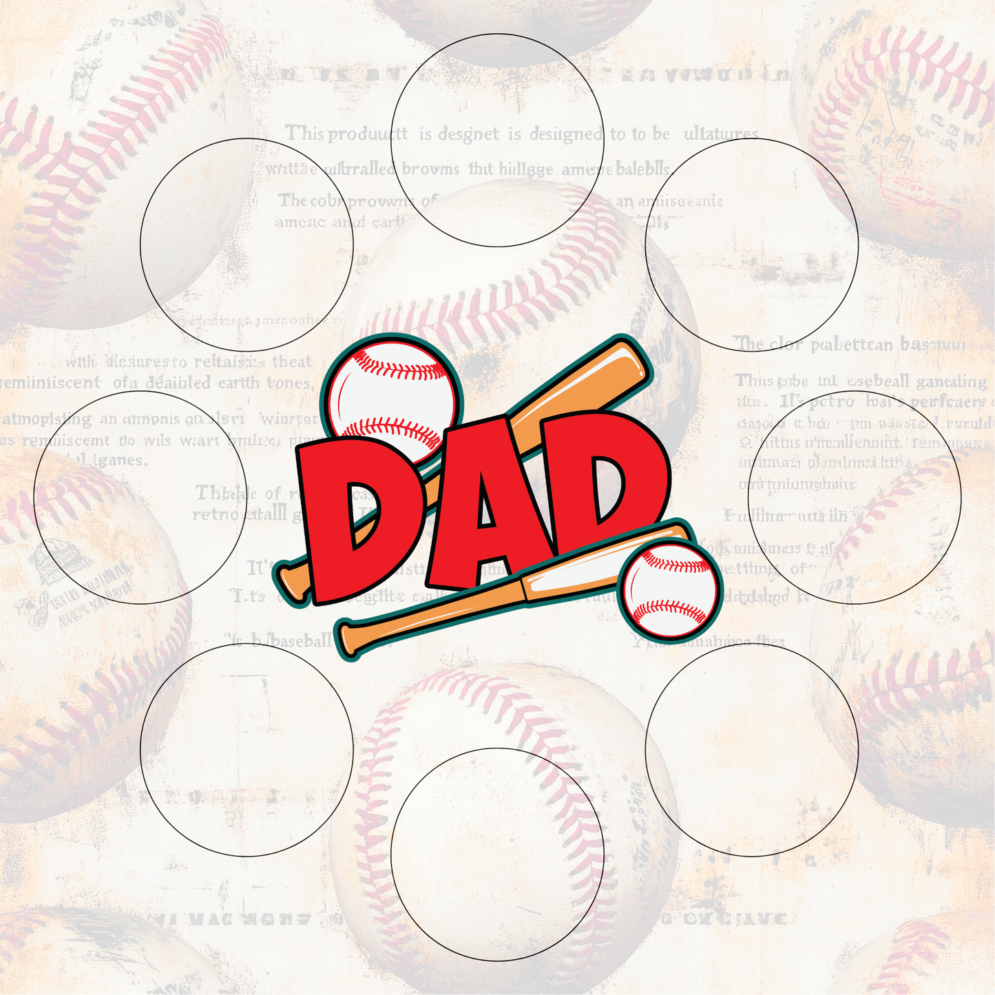 Baseball Dad set of 4 images cupcake insert. Cake Box Insert Printable download – 10x10 Cake Box Decoration – PNG PDF SVG Cricut Cut File