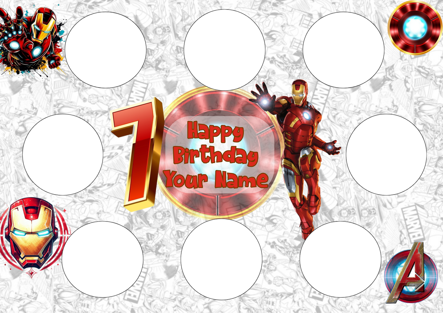 Marvel style Personalised cupcake insert. Cake Box Insert Printable download – 10x14 Cake Box Decoration – PNG PDF SVG Cricut Cut File