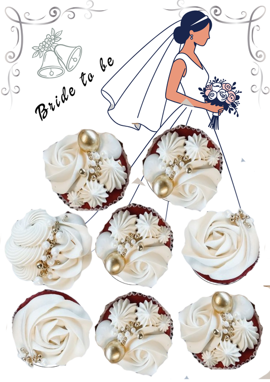 Bride to be style Personalised cupcake insert. Cake Box Insert Printable download  – 10x14 Cake Box Decoration – PNG PDF SVG Cricut Cut File