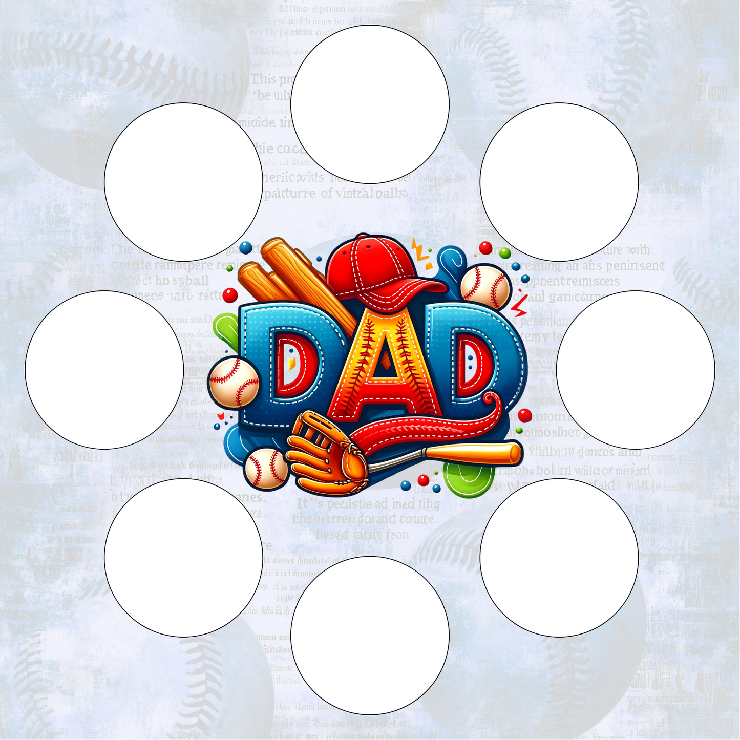 Baseball Dad set of 4 images cupcake insert. Cake Box Insert Printable download  – 10x10 Cake Box Decoration – PNG PDF SVG Cricut Cut File